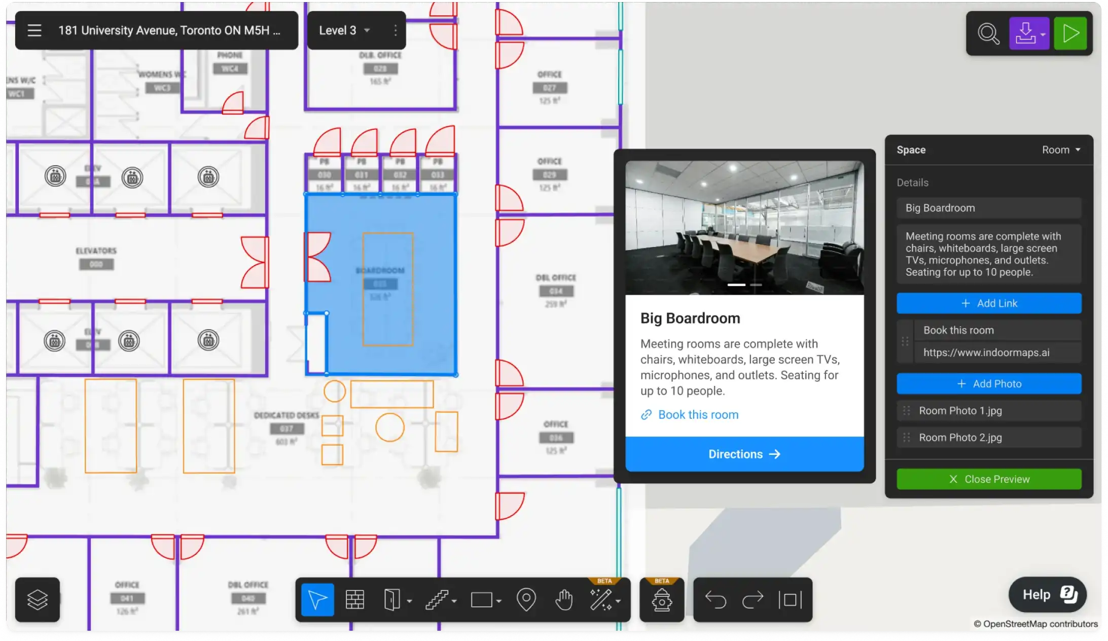 Screenshot of the Mappedin map editor